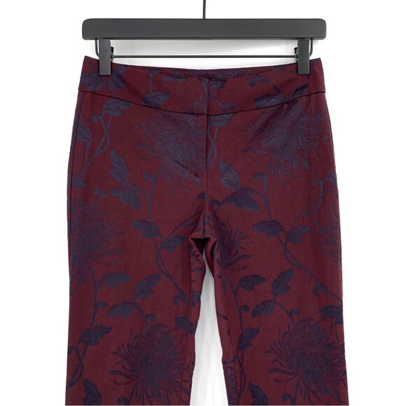 NWT ANN TAYLOR Factory Floral Jacquard Pant Burgundy Navy 00P - Picture 2 of 10
